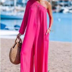 Pink Pocket One-Shoulder Jumpsuit (Bag Not Included - New No Tag)